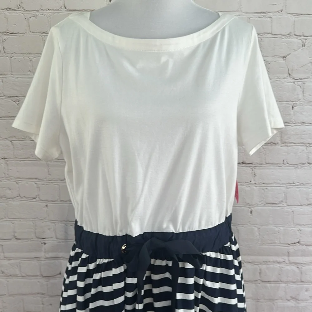 Kate Spade White and Navy Striped Dress XL